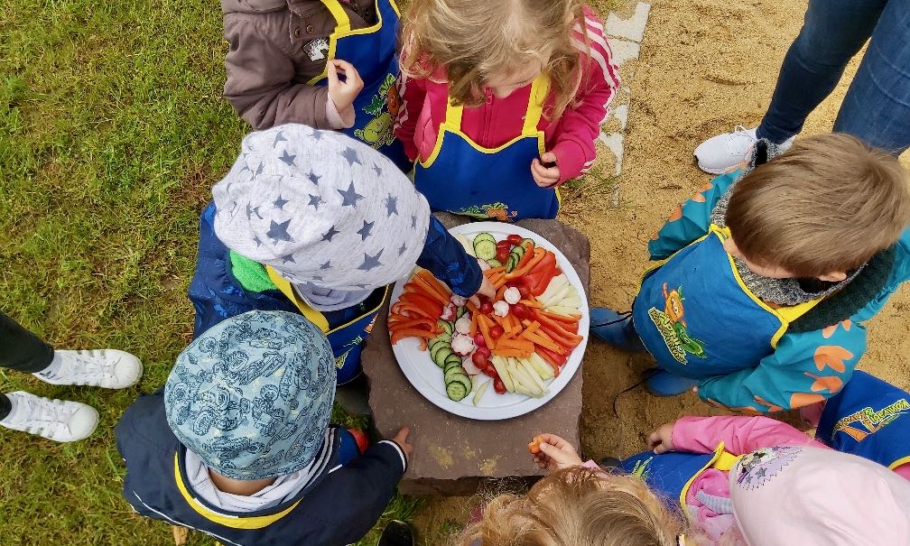 Kinder der KiTa für Alle im Inklusiven Campus Duderstadt lernen, wie Gemüse angebaut wird.